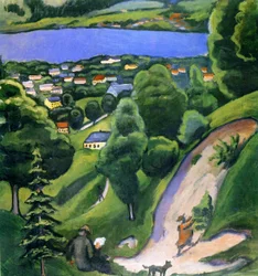 Landschap bij Tegernsee met lezende man